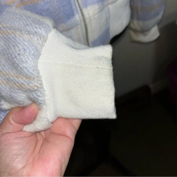 Bomber Jacket Women’s Medium Blue Beige Plaid - Picture 6 of 9